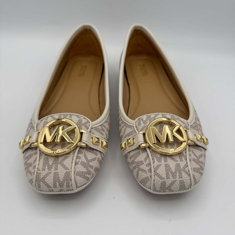 Michael Kors Vanilla Gold Signature Fulton Slip On Ballet Flats Size 8.5